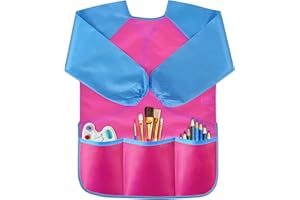 VCOSTORE Kids Art Smock - Toddler Paint Smock - Waterproof Long Sleeve painting apron kids with 3 Pockets for 3-8 Years Kids