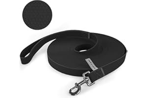 Wolfone 3m Guinzaglio per cani da richiamo lungo impermeabile Nero con impugnatura antiscivolo, robusto guinzaglio per cani da addestramento per attività all'aperto