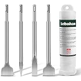 LEBAHAN Scalpelli SDS Plus, 4 Pezzi, 1 x Scalpello a Punta, 1 x Scalpello Piatto, 2 x Scalpelli per Piastrelle, Scalpello Pro