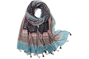 KAVINGKALY Boho écharpe pour Femmes Motif de Fleurs Imprimée Florale Légère Mode écharpes à Franges Enveloppes Châle