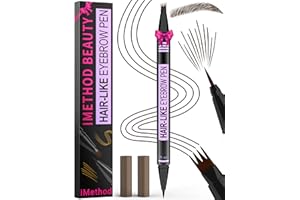 ‎IMETHOD iMethod Microblading Augenbrauenstift - Eyebrow Pencil Dual-Ended 2-in-1 Augenbrauenstift mit 4-Micro-Gabelspitzen & Präziser Pinselspitze erzeugt Natürliche Augenbrauen, Dunkelbraun