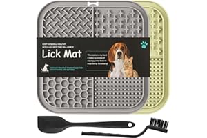 HOTUT Mata do lizania dla psów i kotów, mata do powolnego karmienia, z łopatką i szczotką, do jedzenia i smakołyków, przeciwlękowa, szara, beżowa, 2 szt