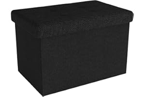 INTIRILIFE Taburete Pleglable 49x30x30 cm en Piano Negro - Taburete Asiento almacenaje con Tapa de Tela - Asiento en Forma de Cubo Reposapiés Caja de Almacenamiento Cofre Taburete