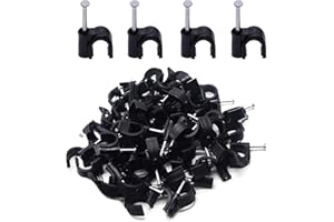 TBRAND Round Cable Clips, 100Pcs Steel Nails Tacks Holder for Organizing Electric Wires Cables Line TV, 6mm Cable pins (Black)