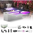 LONGRUN Waterfall Pool Fountain, 30cm Pond Waterfall Cascade, Stainless Steel Waterfall Spillway Blade with 7 Colors LED Light, Complete Waterfall & Stream Kits for Outdoor Garden Pool Water Features