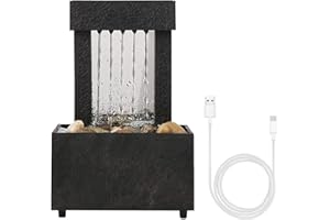 QOTSTEOS Fuente de mesa en cascada, fuente de agua interior con luces LED, meditación zen, cascada interior, Feng Shui para decoración de oficina y hogar (negro)
