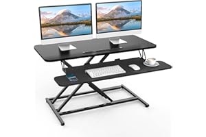 ‎ERGOMAKER ERGOMAKER Steh-Sitz Schreibtischaufsatz Höhenverstellbar, Stehpult Aufsatz Schreibtisch 91 X 40CM Desktop Erhöhung mit Tastaturablage Für Zwei Monitore,Schwarz