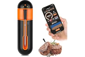 fezori Wireless Meat Thermometer, BBQ Thermometer, 150m Range Wireless Bluetooth Connection Smart APP Control, Meat Thermometer for BBQ, Oven, Rotisserie, Smoker, Cooking