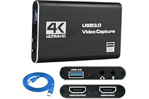 JCSJK 4K HDMI Video Capture Card, USB 3.0 HDMI Video Capture Device Full HD 1080P 60FPS for Game Recording, Live Streaming Broadcasting Computer, Mobile Phone, Video Camera, Game Console, Headphones