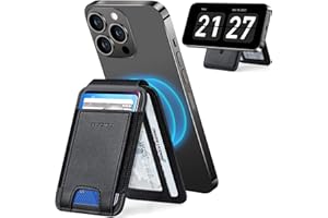 NUOKU Magnetische Kartenhalter für iPhone 15/14/13/12 Serie mit verstellbarem Ständer, kompatibel mit MagSafe Wallet, Nicht für 13/12 Mini, Max passt für 7 Karten, veganes Leder (Schwarz)