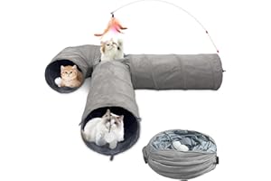 AIPWERER Túnel para Gatos Plegable, Juguete túnel de Gato en Gamuza, Juguete con Pompón y Colgante para Gato, Gran túnel para Gato de Interior Conejos, para Gatos,Cachorros,Conejos,Cobayas (U-Gris)
