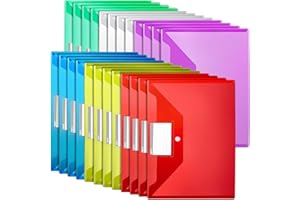 LEOBRO Kunststoff-Umschläge, 24 Stück Kunststoff-Aktenordner für Dokumente, Kunststoffumschläge mit Druckknopfverschluss, Kunststoffordner mit Tasche, Aktenbeutel Umschläge, A4-Größe