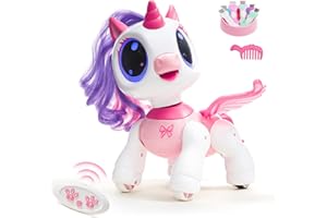 SGILE Licorne Jouet Fille Rc Robot Enfant 3 4 5 6 7 Ans, Intéractif, Détection des Gestes, Programmable, Musique Danse Marche avec LED Cadeau d'anniversaire, Rose