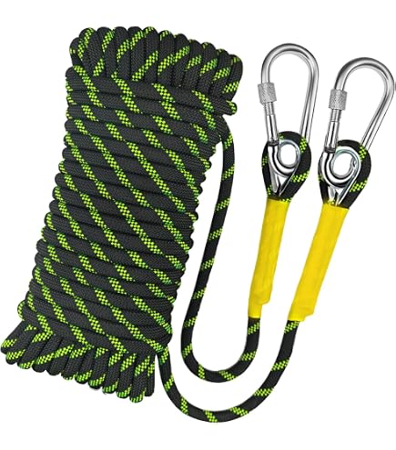 Corde D'escalade Statique 10 M X 8 Mm – Polyester Haute Résistance, 15 KN, 2 Mousquetons Inclus – Pour Rando, Grimpe, Sauvetage, Arboricole
