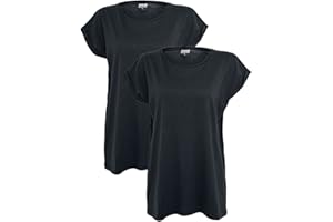 URBAN CLASSICS t-shirt da Donna con Manica Arrotolata, Maglietta a Maniche Corte da Donna in Cotone, Tee Shirt con Scollo Rotondo e Spalle Arrotondate