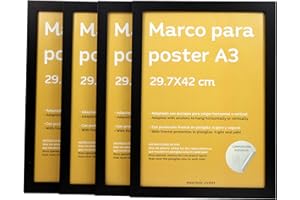Nacnic - Pack 4 Marcos de Madera MDF Negro y Vidrio Acrílico | Protección y Expositor de Fotografías, Láminas, Pósters, Cuadros y Decoración para Salón, Dormitorio u Oficina | A3 (29,7x42 cm)