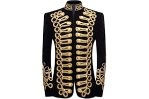 PYJTRL Blazer élégant en Velours Noir avec Broderie dorée pour Homme