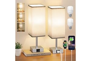 Aooshine Touch Bedside Lamps Set of 2, Touch Bed Lamp with USB-C+A Charging Ports, 3-Way Dimmable Table Lamps for Bedroom with Grey Fabric Shade(Bulbs Included)