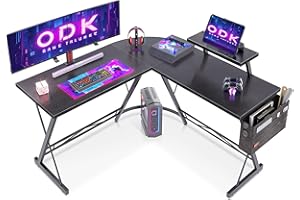 ODK Bureau Gaming Angle, 127x127cm Bureau Gaming avec Support pour Moniteur, Table en L pour Le Travail à Domicile et Gaming, Noir