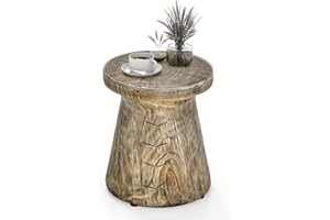 RELAX4LIFE Outdoor Side Table, Patio Small Coffee Table with Adjustable Foot Pads, Weather Resistant Round End Table for Living Room Garden Backyard (Mushroom-Shaped)