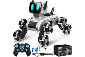 SIMREX Roboter Hund RC Stunt Auto Spielzeug - interaktive Fernbedienung Auto mit Gestentensteuerung & Mecanum Räder, LED-Augen, 3 Soundeffekte, Geburtstagsgeschenk für Kinder Jungen Mädchen Alter 6+