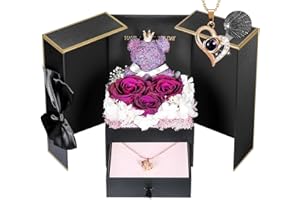 ADDWel Ewige Echte Rose mit Kette ' Dich ich Liebe' 100 Sprachen Gravur, Love Halskette mit Rose Geschenke Box für Freundin, Geschenke für Frauen, Muttertag, Valentinstag, Weihnachtstag