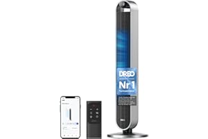 ‎DREO Dreo Smart Turmventilator Sehr Leise, 120° Oszillierender Ventilator mit Kühlung, 25dB Standventilator mit Fernbedienung für Schlafzimmer, 12 Geschwindigkeiten, 4 Modi, 12-Stund-Timer, Pilot Max S