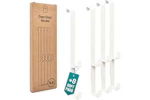 D&D Living® Ganchos para Puertas hasta 16 mm | 4x Ganchos Dobles para Perchero de Puerta | Gancho para Ropa para Puerta y Armario (Blanco)