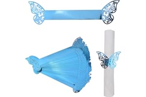 URROMA Anneaux de Serviette, 50 pièces Papillon réfléchissant Bleu pour la décoration de Table, la Saint-Valentin, Thanksgiving, Noël et Les dîners d'anniversaire