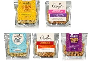 Joe & Seph's Oriental Popcorn Tasting Selection (5x30g) |Cheddar Cheese & Chilli, Goats Cheese & Black Pepper, Thai Sweet Chilli, Madras Curry and Caramel, Pepper & Chilli, gourmet salted popcorn