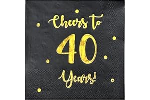 HAPPY PALACE Cheers to 40 Years Cocktail Napkins | Happy 40th Birthday Decorations for Men and Women and Wedding Anniversary Party Decorations | 50-Pack 3-Ply Napkins | 5 x 5 inch folded (Black)