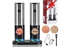 Podazz Set Macina Sale e Pepe Elettrico, Macinaspezie con Base Ricaricabile USB, Macina pepe elettrico in acciaio inox con Luce LED Bianca e Rugosità Regolabile, Macinazione automatica