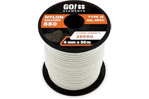 GO!elements Paracord da Corda Nylon - 4mm Paracord 550 Originale Typ III - Adatto Come Corda Militare & Corda per Altalena | Max. 250kg
