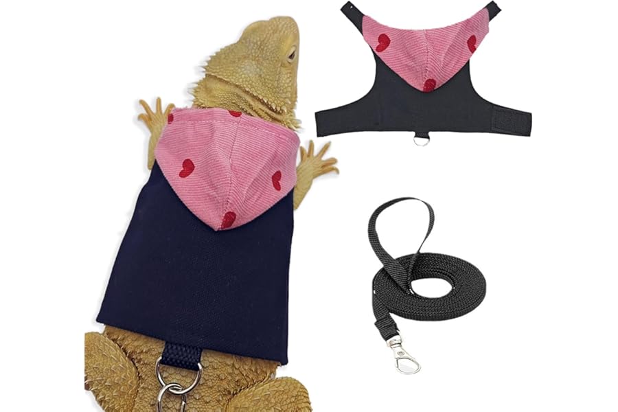 Bearded dragon lizard hoodie leash suit reptile pet outdoor chest harness chameleon squirrel leash hooded clothes suitable for bearded dragon lizard reptiles (Red hat)