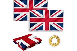 BAG.IT Large Union Jack Flags, 5ft x 3ft British Flag with Brass Eyelets and Polyester Fabric for Patriotic Displays, Celebrations, Outdoor/Indoor Decoration, Street Party & Sports Events (2 pc)