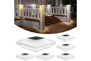 NATPOW Solar Post Lights, Garden Fence Lights Warm White & Cool White Dusk Till Dawn Outdoor Light, Auto On/Off Garden Post Cap Lamp IP65 Waterproof for Wooden Posts, Park Courtyards, Fence(6 Packs)