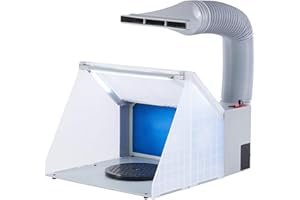 CO-Z Airbrush Spray Booth Fume Extractor & Bright Lighting, Craft Table Airbrush Hobby & Pro Model Cake Nail Art Pottery & Crafts, Portable Painting Booth 19cm Turntable, 1.7m Hose, 25W