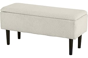 ‎HOMCOM HOMCOM Sitzbank mit Stauraum, Bettbank, Polsterbank mit Klappdeckel, Samtoptik, Truhenbank, für Wohnzimmer, Schlafzimmer, Creme, 95 x 38 x 45 cm