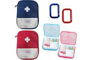 GVSAVY 2 Portable Medicine Storage Bags, First Aid Kit for Travel Camping Home Office, Mini Portable Medicine Bag, 2 Cross Medicine Boxes, Pill Storage Box, 2 Carabiners