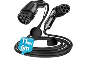SHOCKFLO Typ 2 Ladekabel für EV, 11kW 16A 6m 3-Phasen Elektroauto-Ladekabel mit Tasche, Typ 2 zu Typ 2 PHEV Ladekabel Stecker, IP54 Wasserdicht