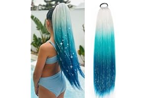 JIAMEISI Rainbow Ponytail Extensions With Hair Tie 1 Packs 100g Coloured Hair Extensions for Braiding 26 inch Colorful Ombre Mermaid Pony Tail Synthetic Hair Extensions for Girl Women(#3-7)