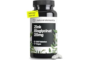 ‎NATURAL ELEMENTS natural elements Zink 25mg – 365 Tabletten – gut verträgliches Zinkbisglycinat (Zink-Chelat) – vegan, hochdosiert, ohne unnötige Zusätze – in Deutschland produziert & laborgeprüft