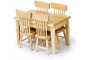 VORCOOL 5pcs 1/12 Dollhouse Miniature Dining Table Chair Wooden Furniture Set (Wood Color)