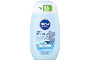 NIVEA BABY huvud till fotbad & schampo, milt veganskt babyschampo för hud och hår med mandelolja, avslappnande duschgel med allergivänliga formel utan parabener och mikroplast (200 ml)