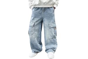 SONNENA Baggy Jeans Pantalons Garçon avec Taille Élastique Jean Baggy Ado Garçon Pantalons Cargo en Denim Enfants Décontracté Large Hip Hop Y2K Streetwear Tailles 4 À 14 Ans