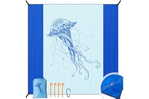 DEWUR - Telo da spiaggia/coperta da picnic anti-sabbia, formato XXL, impermeabile, ideale per vacanze, spiaggia, campeggio, viaggi (200 x 200 cm, medusa)