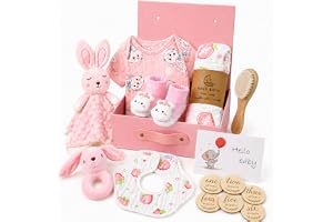 Auoketuo baby gåva för födseln, 10-i-1 baby-presentset för pojkar – med filt, biteduk, träskallra med elefanthänge, haklapp, strumpor och minnesbox (för pojkar) (för flicka)