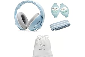 BOENFU Gehörschutz Baby, 2 in 1 Baby Kopfhörer Lärmschutz 25dB, Ohrenschützer Kinder Verstellbares Kopfband, Hörschutz für Babys bis 4 Jahren für Alltag, Feste, Feiern, Musikevents - Blau