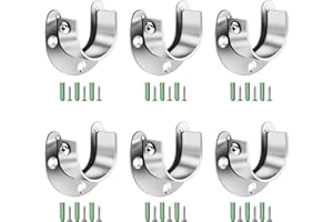 YEYIT 6 szt. kołnierz pręt, gniazda na szafę metalowe pręty w szafie gniazdo pręta w kształcie litery U wspornik drążka do drążka mocnego wspornik ze stali nierdzewnej do szafy na karnisz prysznicowy, średnica 25 mm