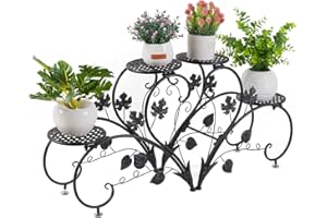 unho Regał na rośliny kute żelazo, stojak na rośliny z 4 półkami Stojak na kwiaty Max 20 kg, idealny do domu, balkonu, tarasu ogrodowego Patio Bufet - 90x42x21cm czarny